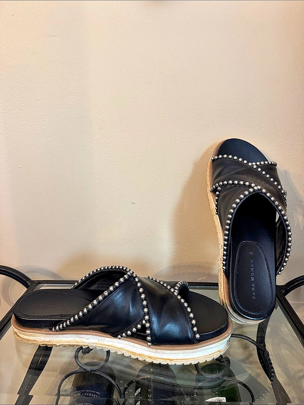 Zara Black Studded Platform Sandals